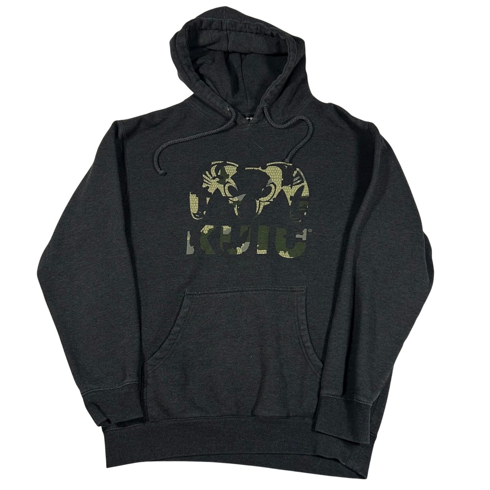 Kuiu Pullover Hoodie Sweatshirt Mens Medium Grey Green Camo Ram Logo Midweight